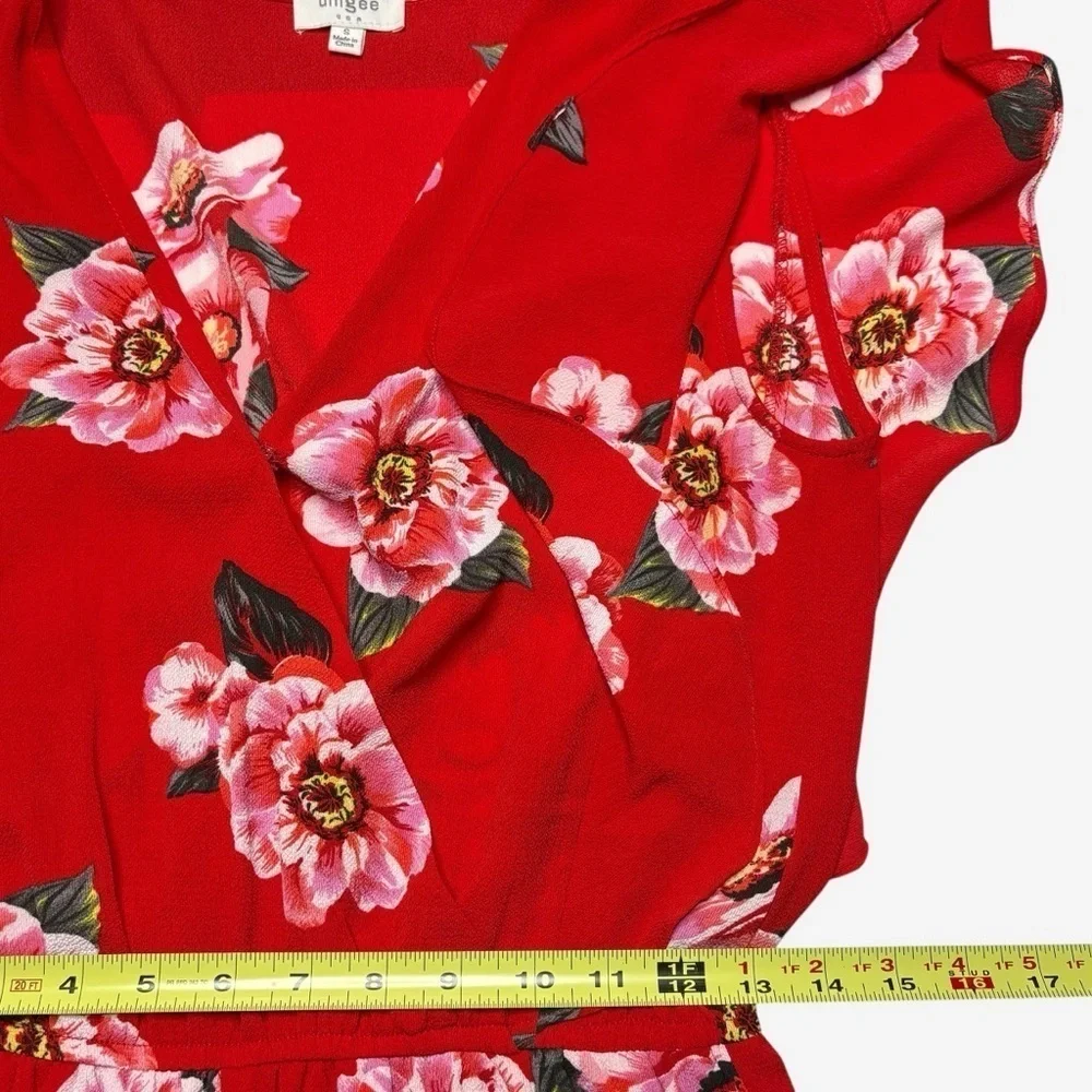 Umgee Floral Surplice Ruffle Romper Size S Red Built-In Shorts